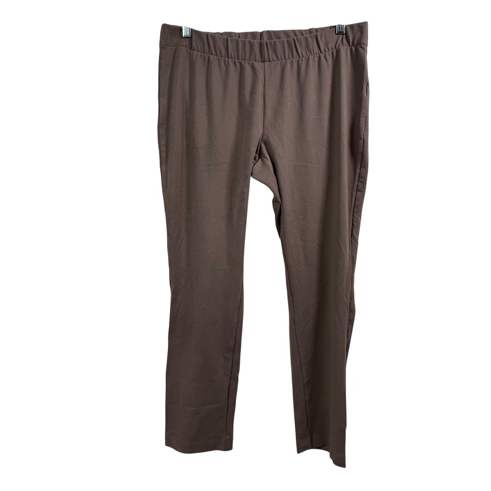 Lands End Brown Pull On Straight Leg Pants Plus Size 0X 14W Elastic Waist Cotton